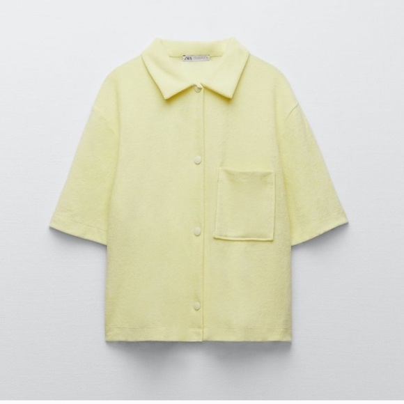 Zara women’s velour terry cloth pocket short sleeve snap button down boxy fit - Picture 3 of 9
